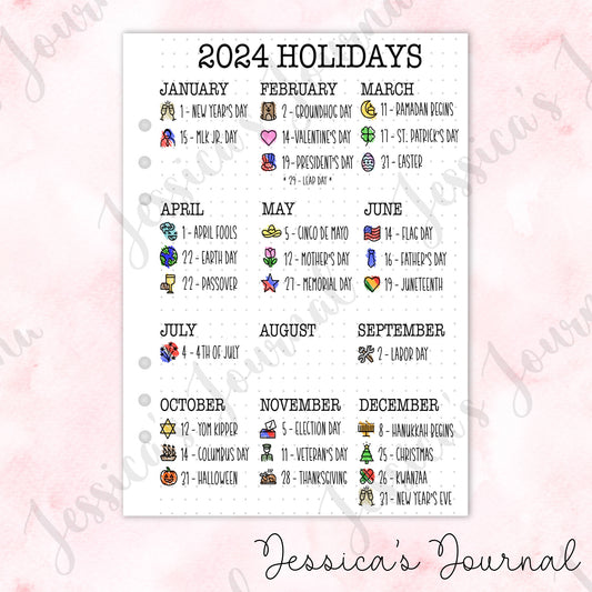 2024 Holidays | Journal Spread