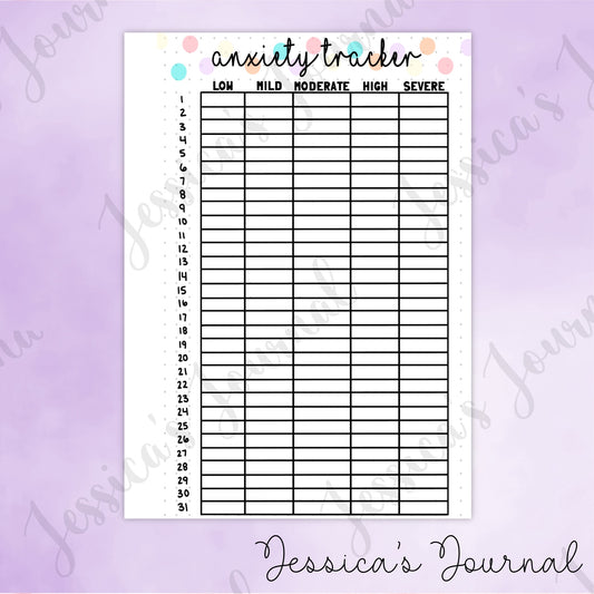 DIGITAL DOWNLOAD PDF Monthly Anxiety Tracker | Journal Spread