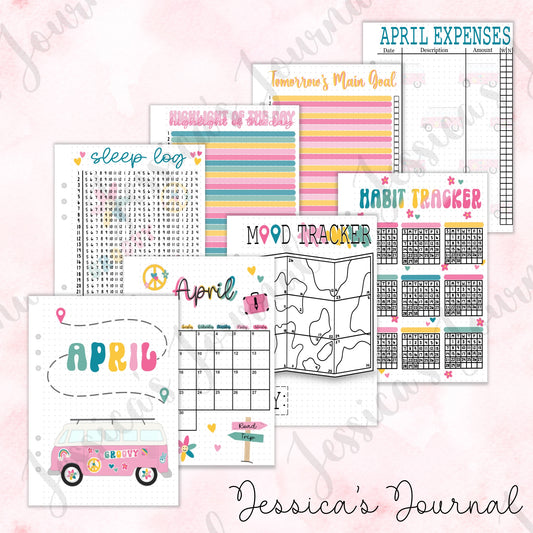 April Groovy Van Themed Monthly Spreads | 2024