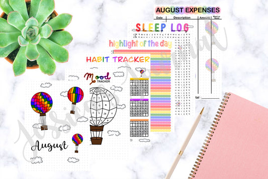 August Hot Air Balloon Themed Monthly Spreads | 2023