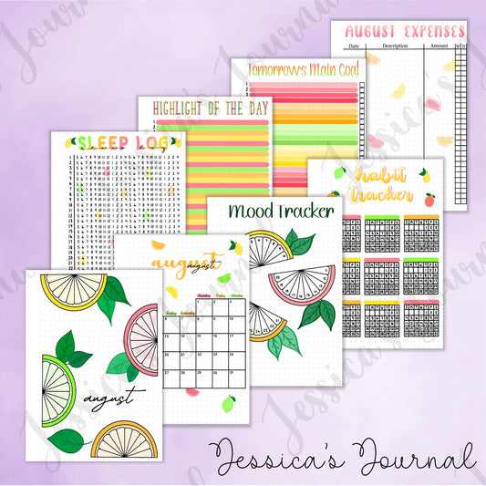Digital Download PDF August Citrus Fruits Themed Monthly Spreads | 2024