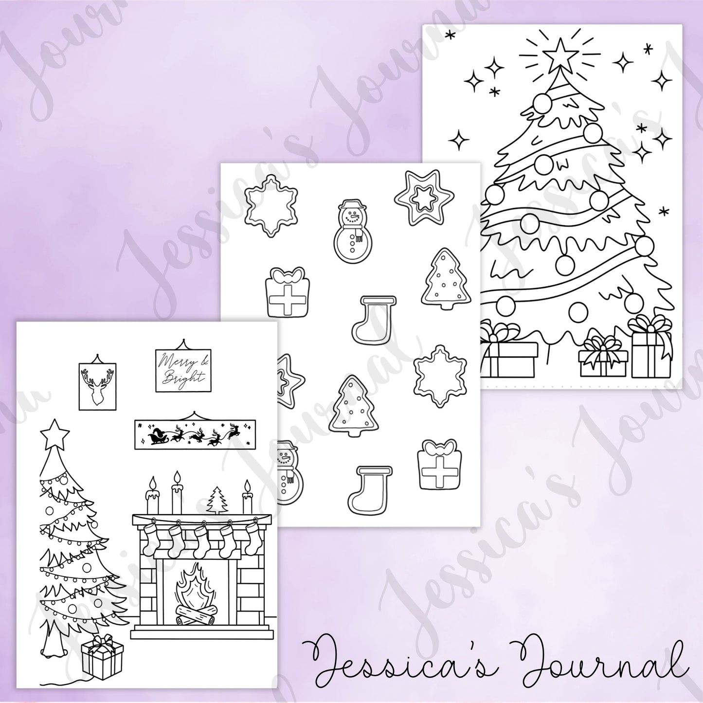 DIGITAL DOWNLOAD PDF Christmas Coloring Page Bundle | Journal Spread