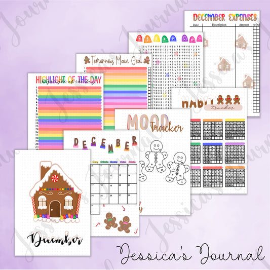 Digital Download PDF December Gingerbread House Themed Monthly Spreads | 2024