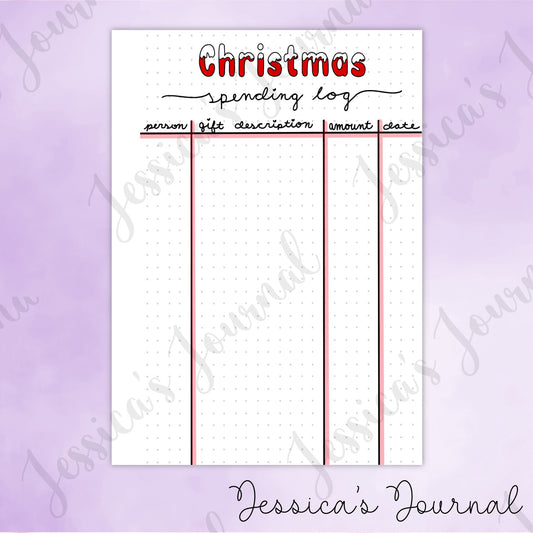 DIGITAL DOWNLOAD PDF Christmas Spending Log | Journal Spread
