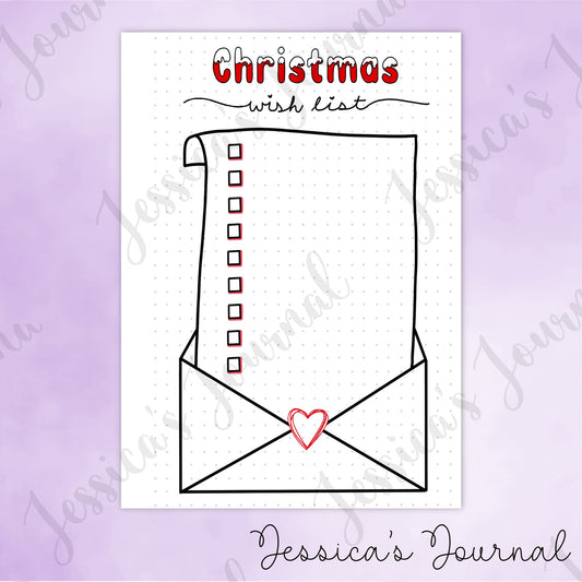 DIGITAL DOWNLOAD PDF Christmas Wish List | Journal Spread