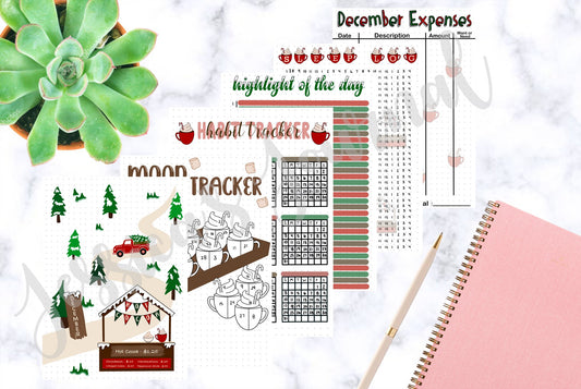 December Hot Cocoa Themed Monthly Spreads | 2023