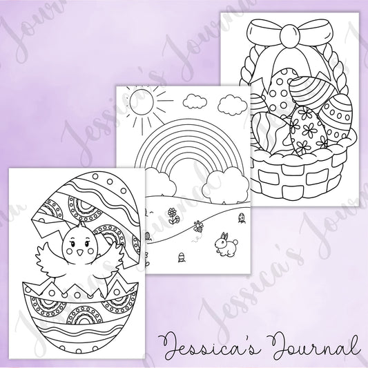 DIGITAL DOWNLOAD PDF Easter Coloring Page Bundle | Journal Spread