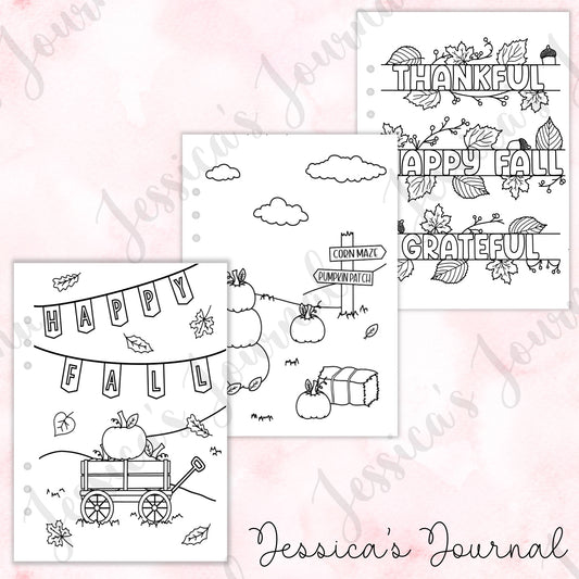 Fall Themed Coloring Pages | Journal Spreads