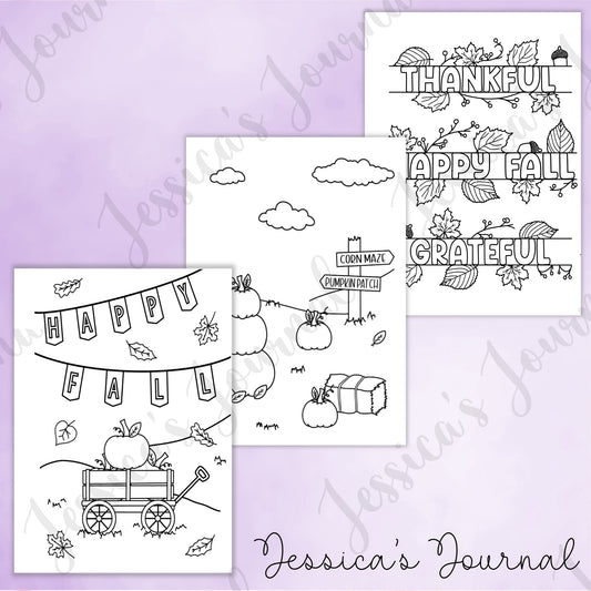DIGITAL DOWNLOAD PDF Fall Coloring Page Bundle | Journal Spread