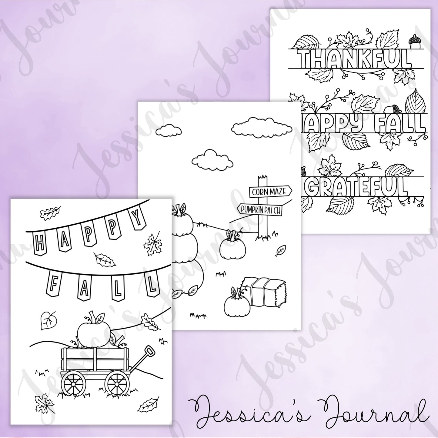 DIGITAL DOWNLOAD PDF Fall Coloring Page Bundle | Journal Spread