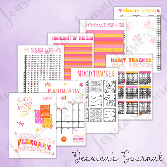 Digital Download PDF February Preppy Themed Monthly Spreads | 2024