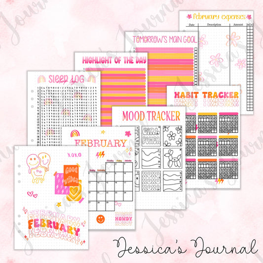 February Preppy Themed Monthly Spreads | 2024