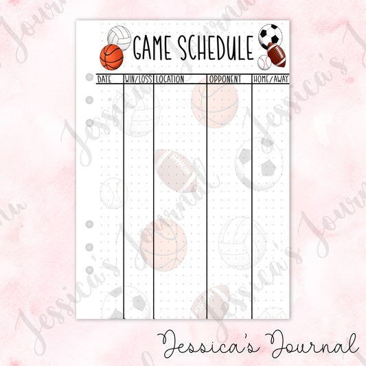 Game Schedule | Journal Spread