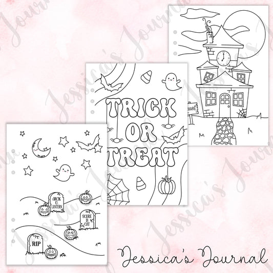 Halloween Themed Coloring Pages | Journal Spreads