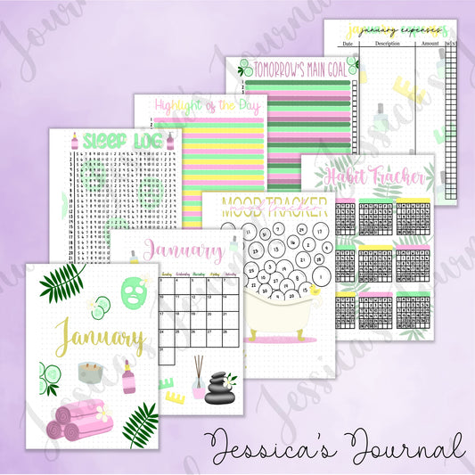 Digital Download PDF January Spa Themed Monthly Spreads | 2024