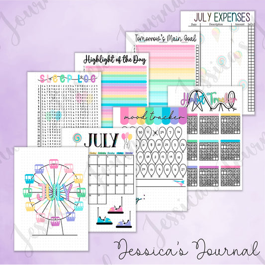 Digital Download PDF July Amusement Park Themed Monthly Spreads | 2024