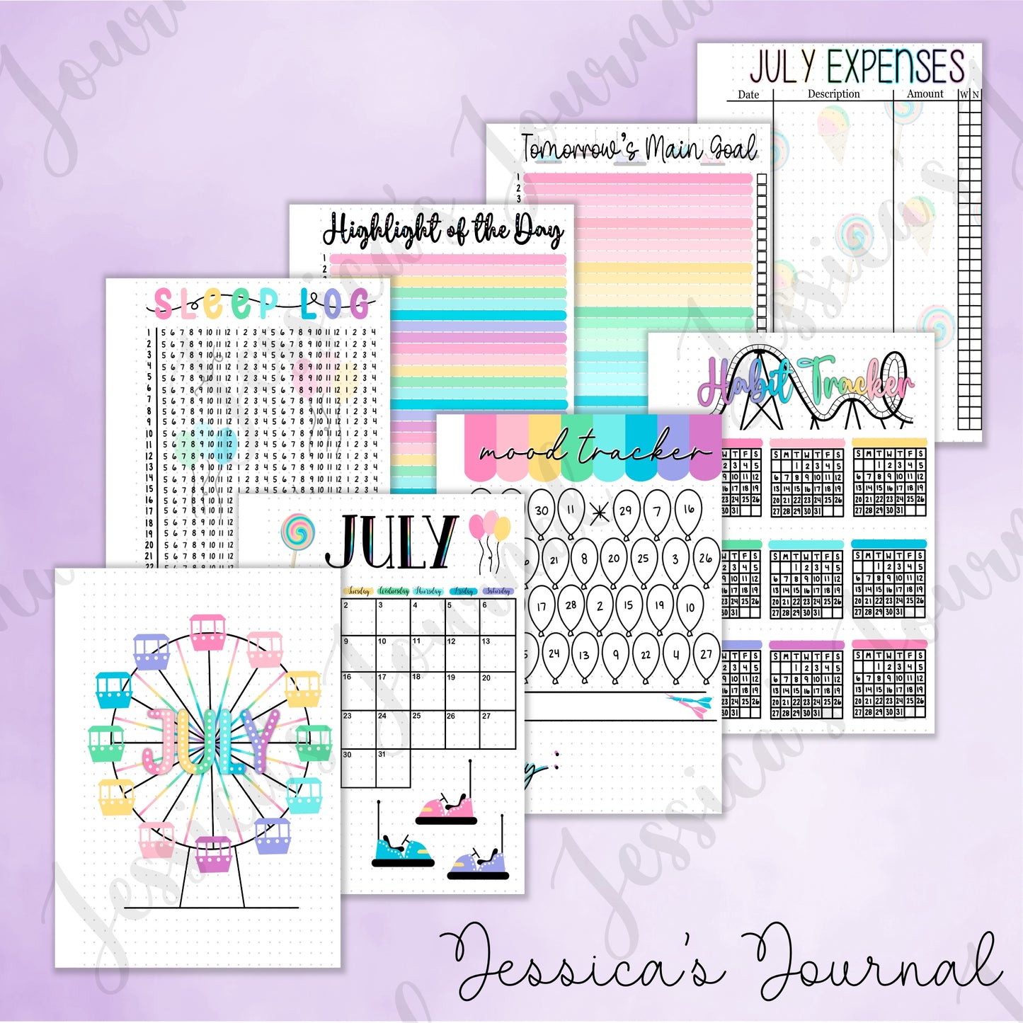 Digital Download PDF July Amusement Park Themed Monthly Spreads | 2024