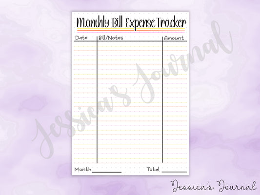 DIGITAL DOWNLOAD PDF Monthly Bill Expense | Journal Spread