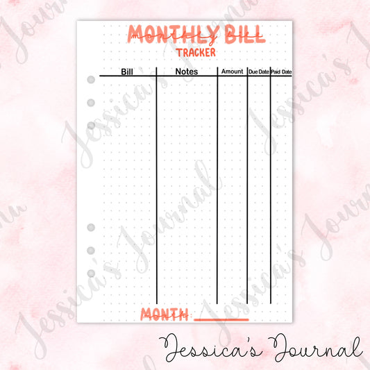 Monthly Bill Tracker | Journal Spread