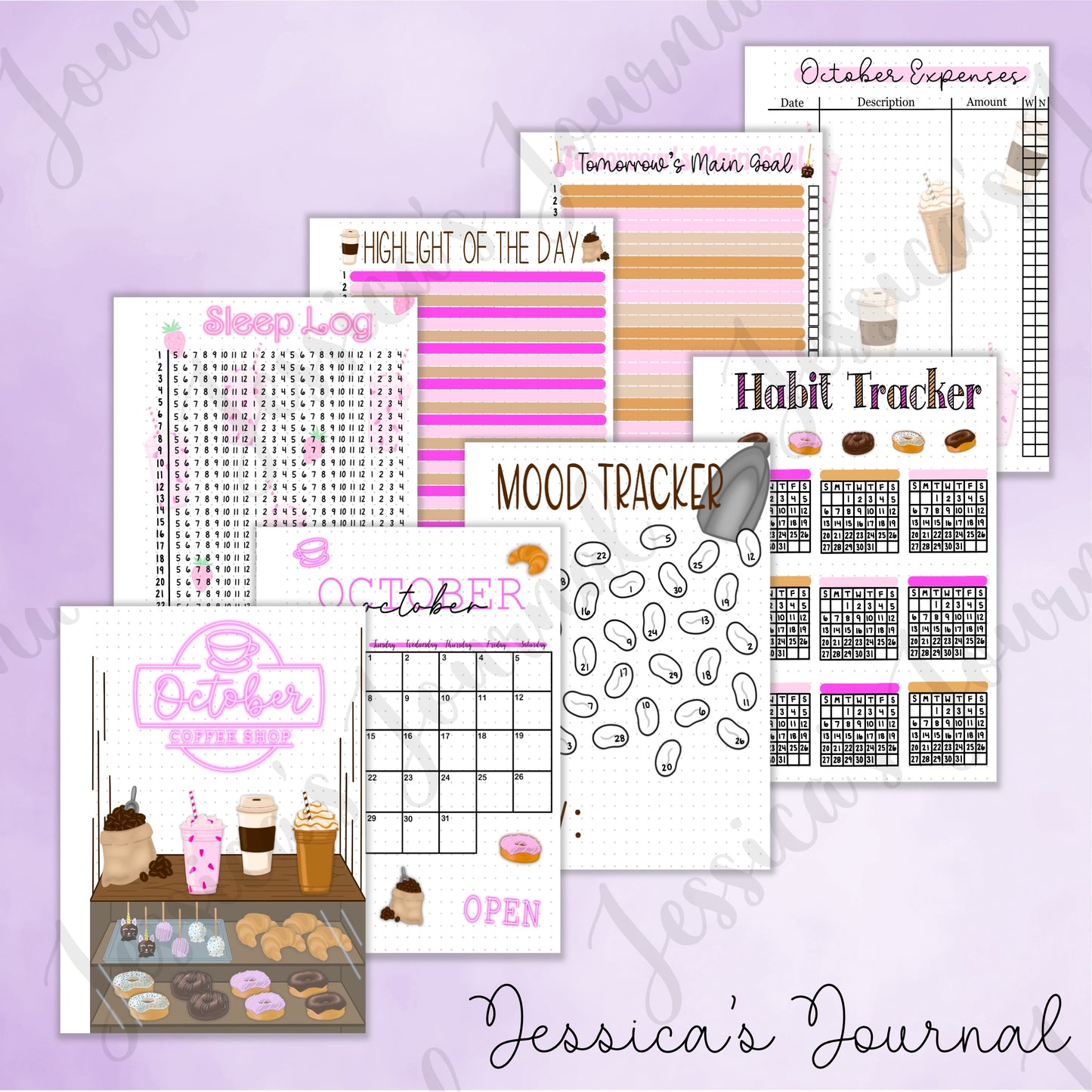 Digital Download PDF October Coffee Shop Themed Monthly Spreads | 2024