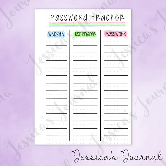 DIGITAL DOWNLOAD PDF Password Tracker | Journal Spread
