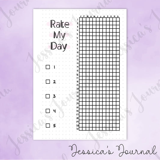 DIGITAL DOWNLOAD PDF Rate My Day Tracker | Journal Spread