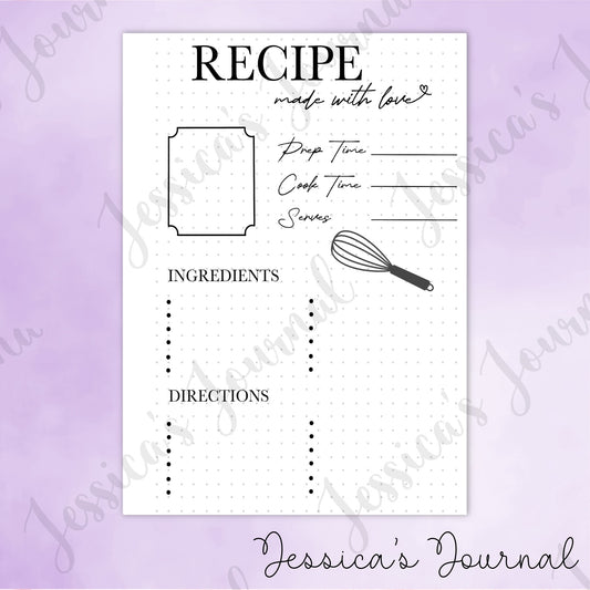 DIGITAL DOWNLOAD PDF Recipe Card | Journal Spread