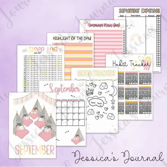 Digital Download PDF September Slumber Party Themed Monthly Spreads | 2024