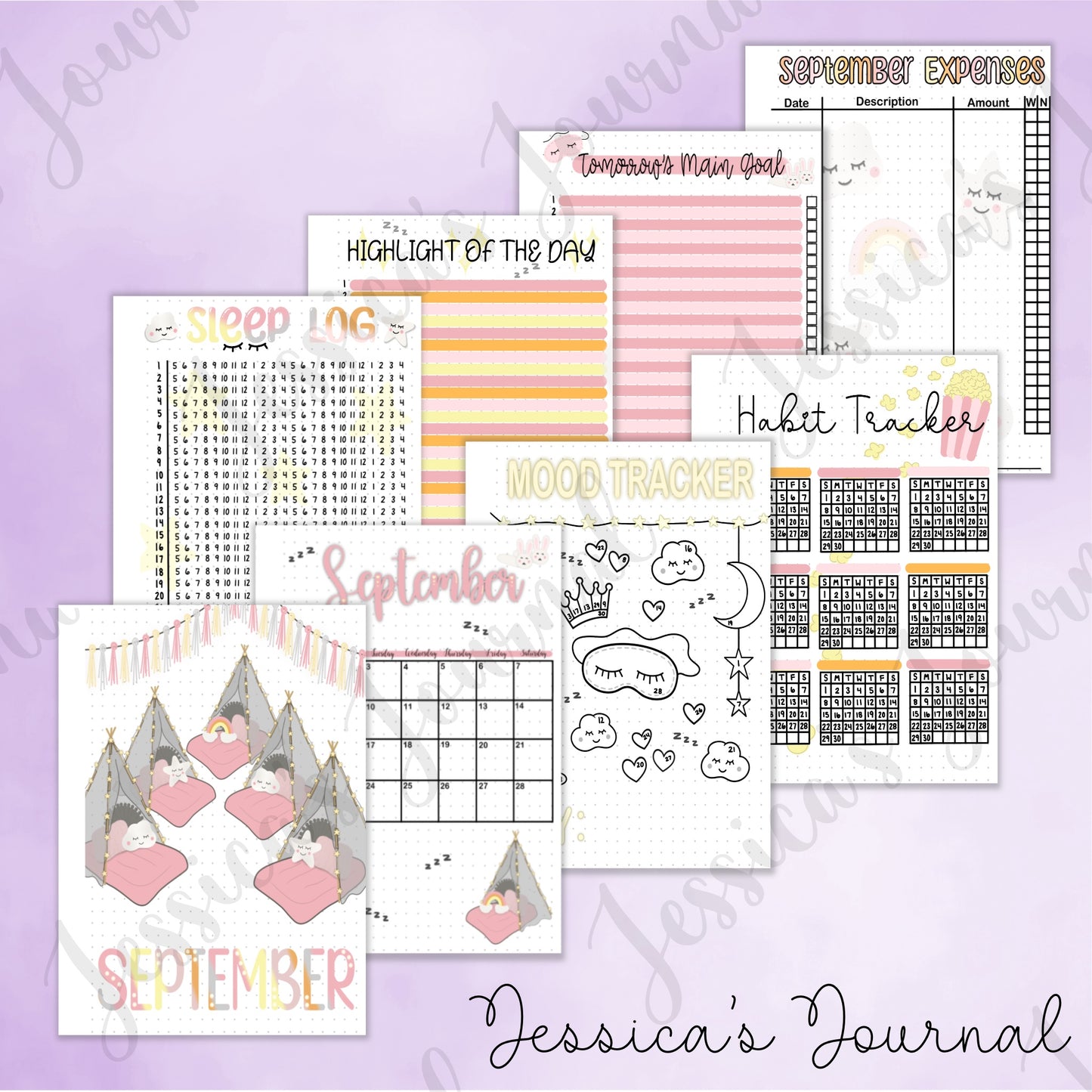 Digital Download PDF September Slumber Party Themed Monthly Spreads | 2024