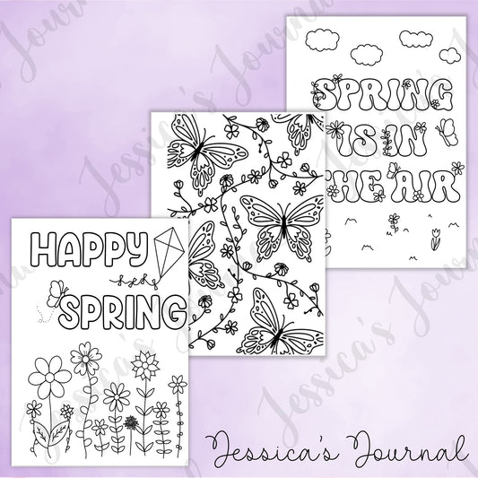 DIGITAL DOWNLOAD PDF Spring Coloring Page Bundle | Journal Spread