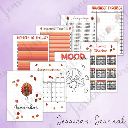Digital Download PDF November Thanksgiving Themed Monthly Spreads | 2024