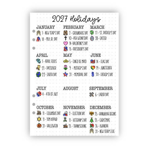 2027 Holidays