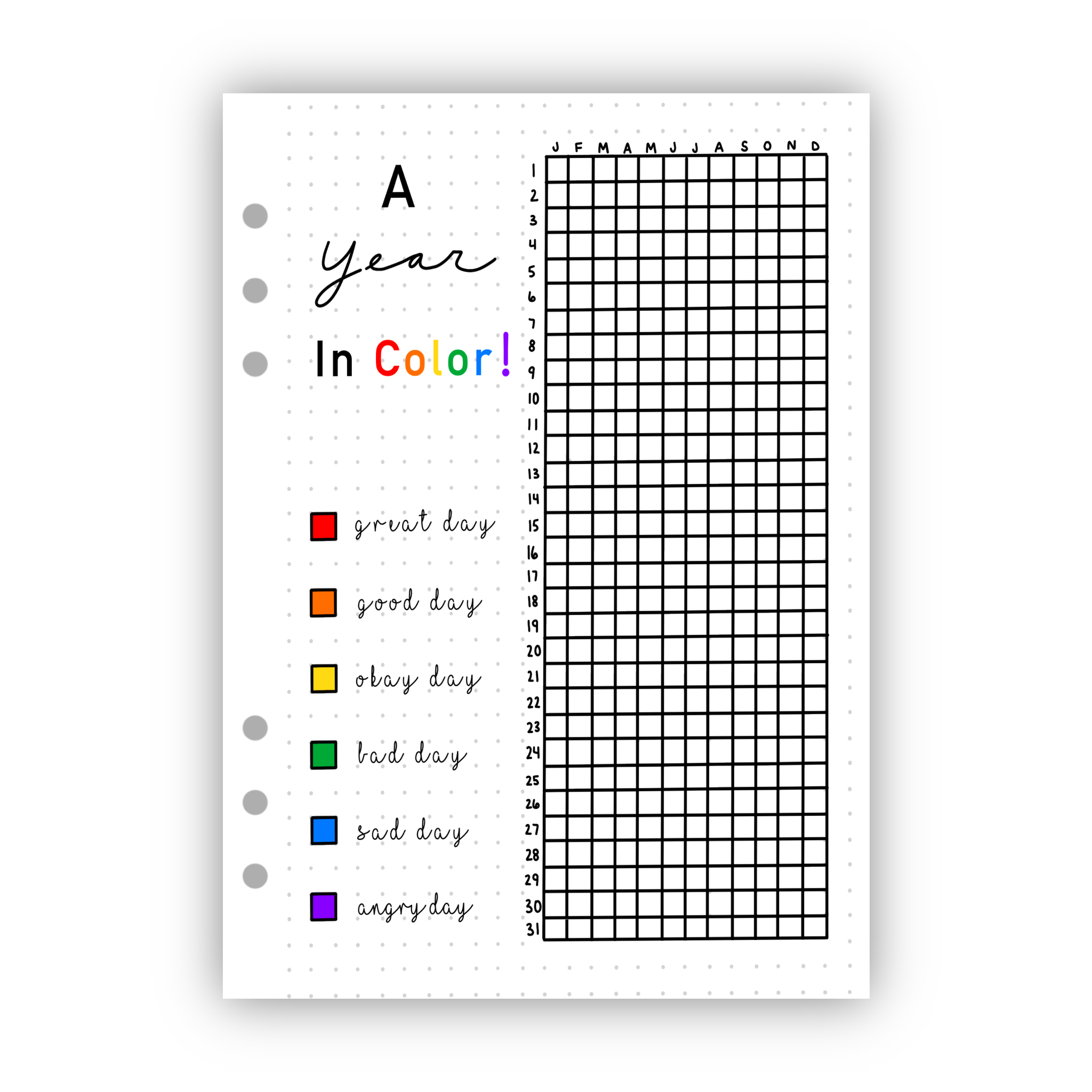 A Year In Color | Binder-Ready Journal Page