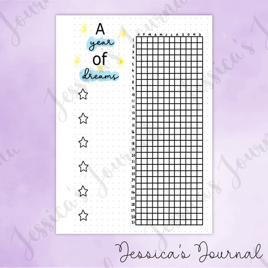 DIGITAL DOWNLOAD PDF A Year of Dreams Tracker | Journal Spread