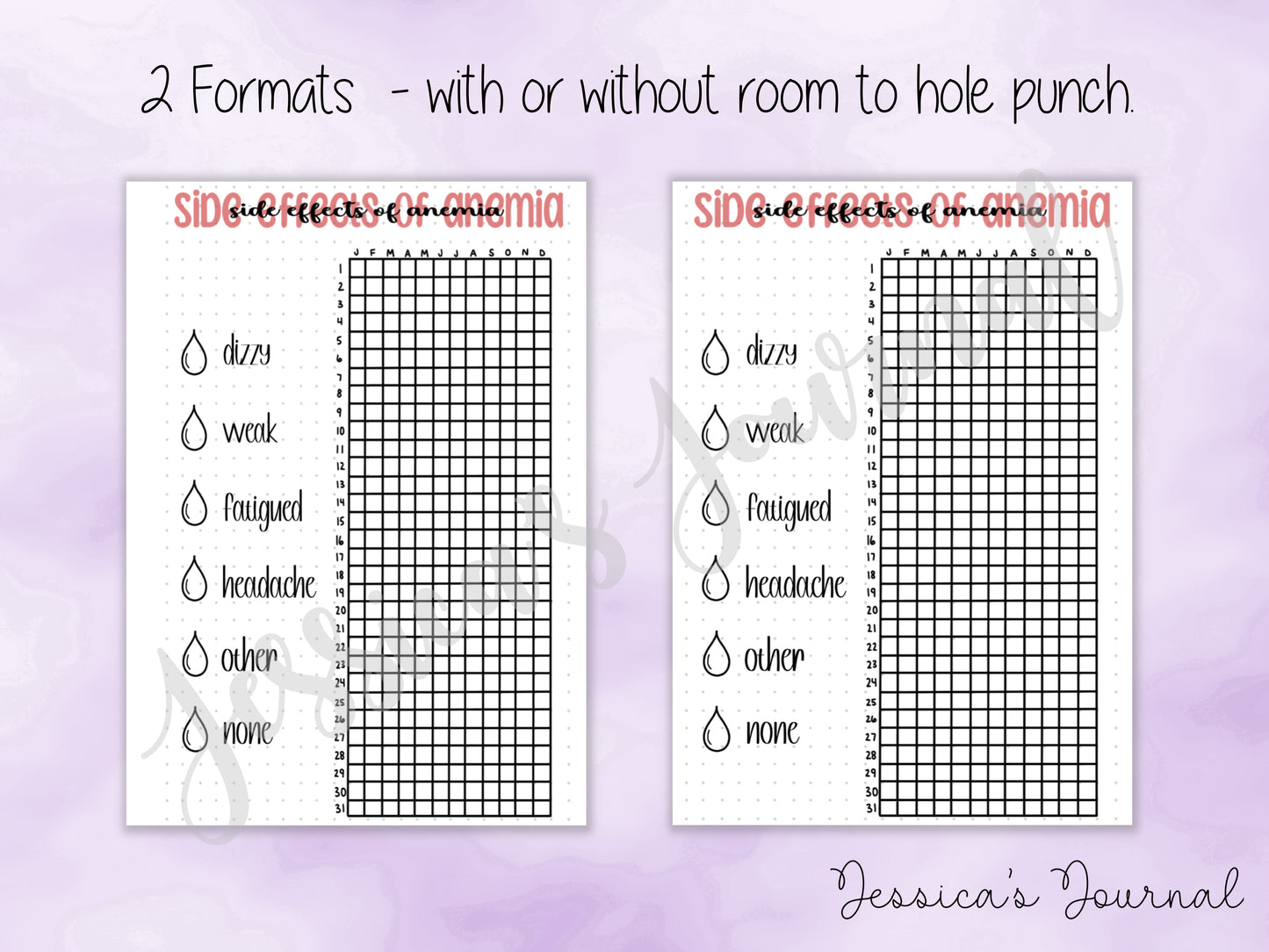 DIGITAL DOWNLOAD PDF Anemia Side Effects Tracker | Journal Spread