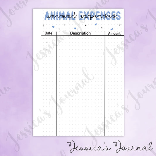 DIGITAL DOWNLOAD PDF Animal Expenses | Journal Spread