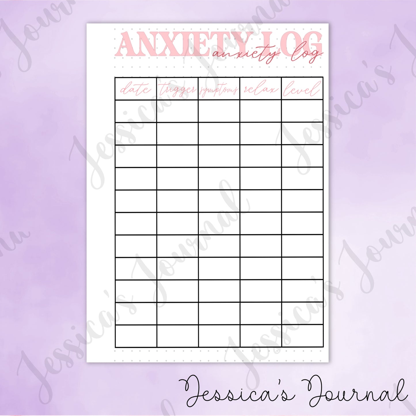 DIGITAL DOWNLOAD PDF Anxiety Log | Journal Spread