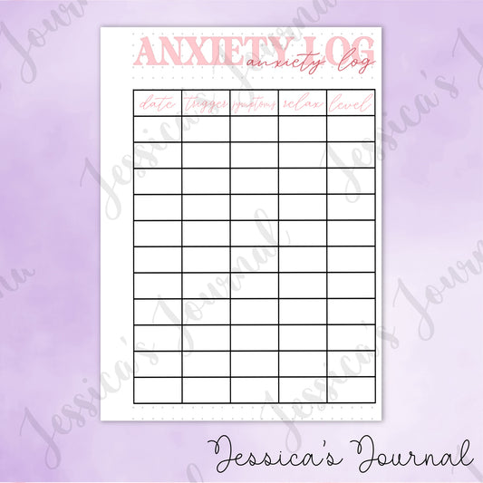 DIGITAL DOWNLOAD PDF Anxiety Log | Journal Spread