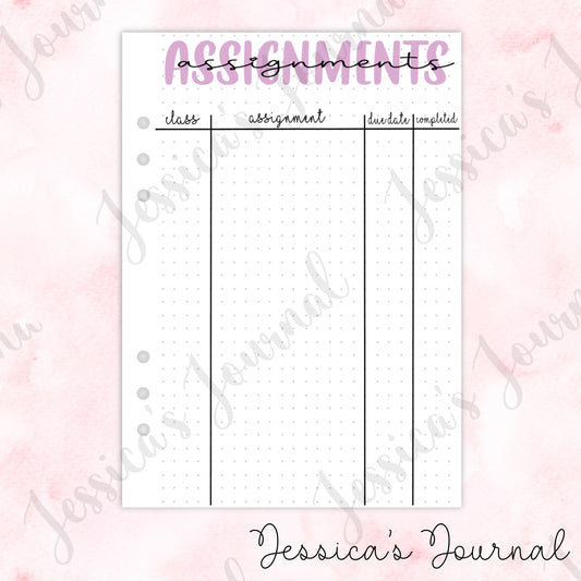 Assignment Tracker | Journal Spread