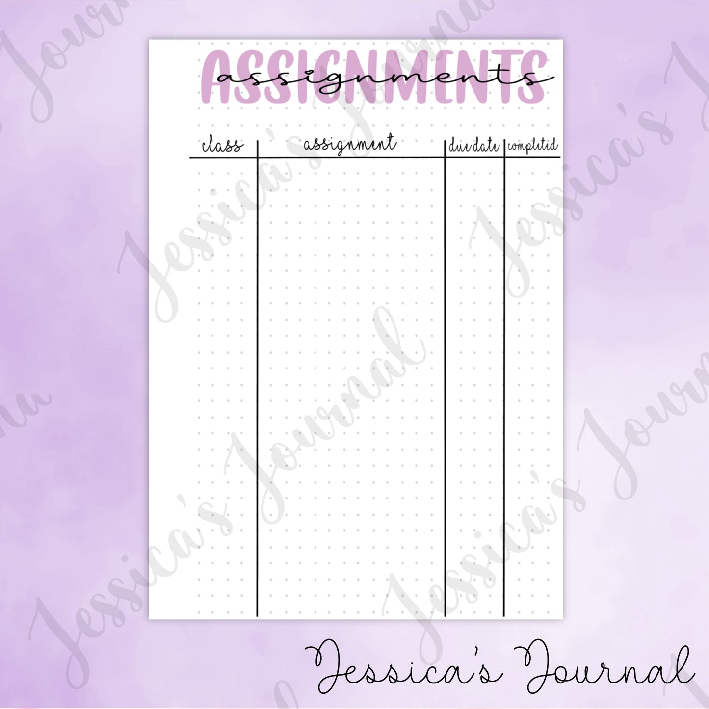 DIGITAL DOWNLOAD PDF Assignment Tracker | Journal Spread