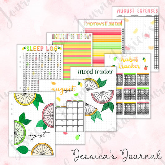 August Citrus Fruits Themed Monthly Spreads | 2024