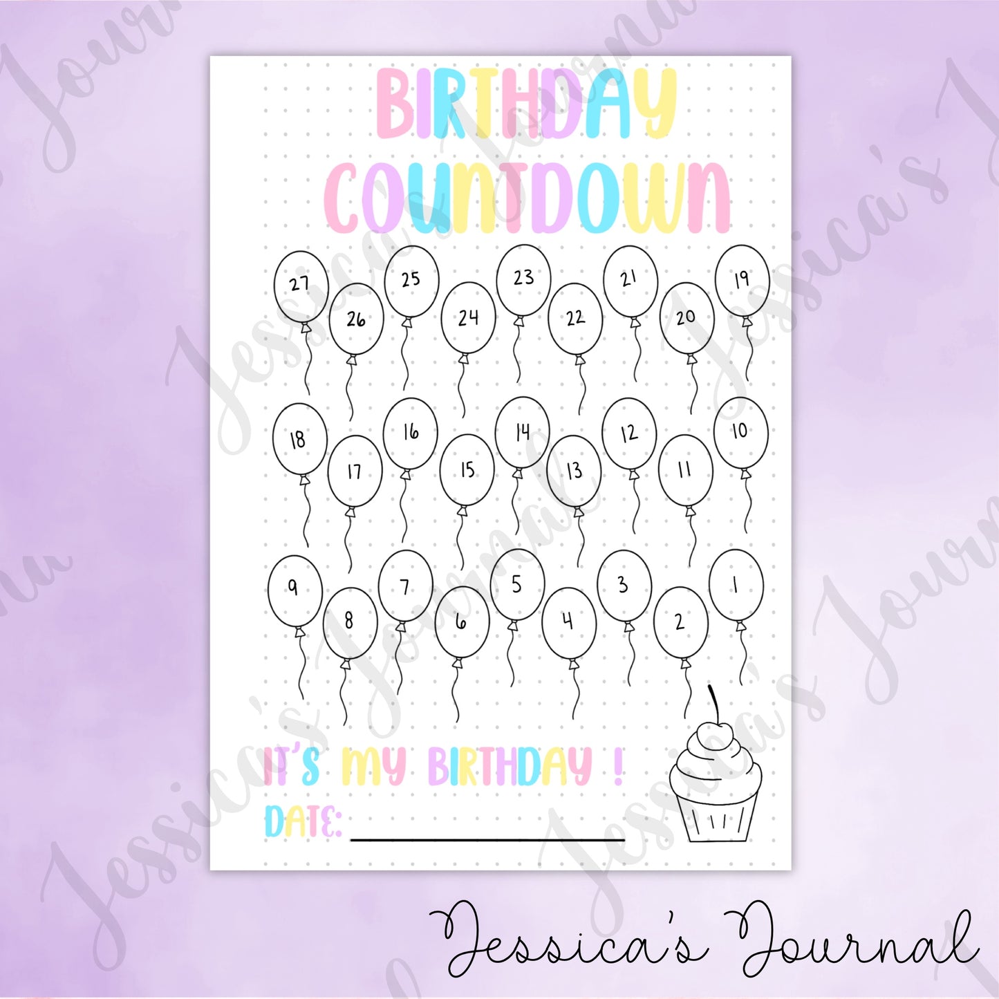 DIGITAL DOWNLOAD PDF Birthday Countdown Tracker | Journal Spread