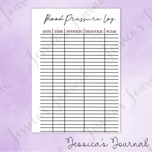 DIGITAL DOWNLOAD PDF Blood Pressure Log | Journal Spread