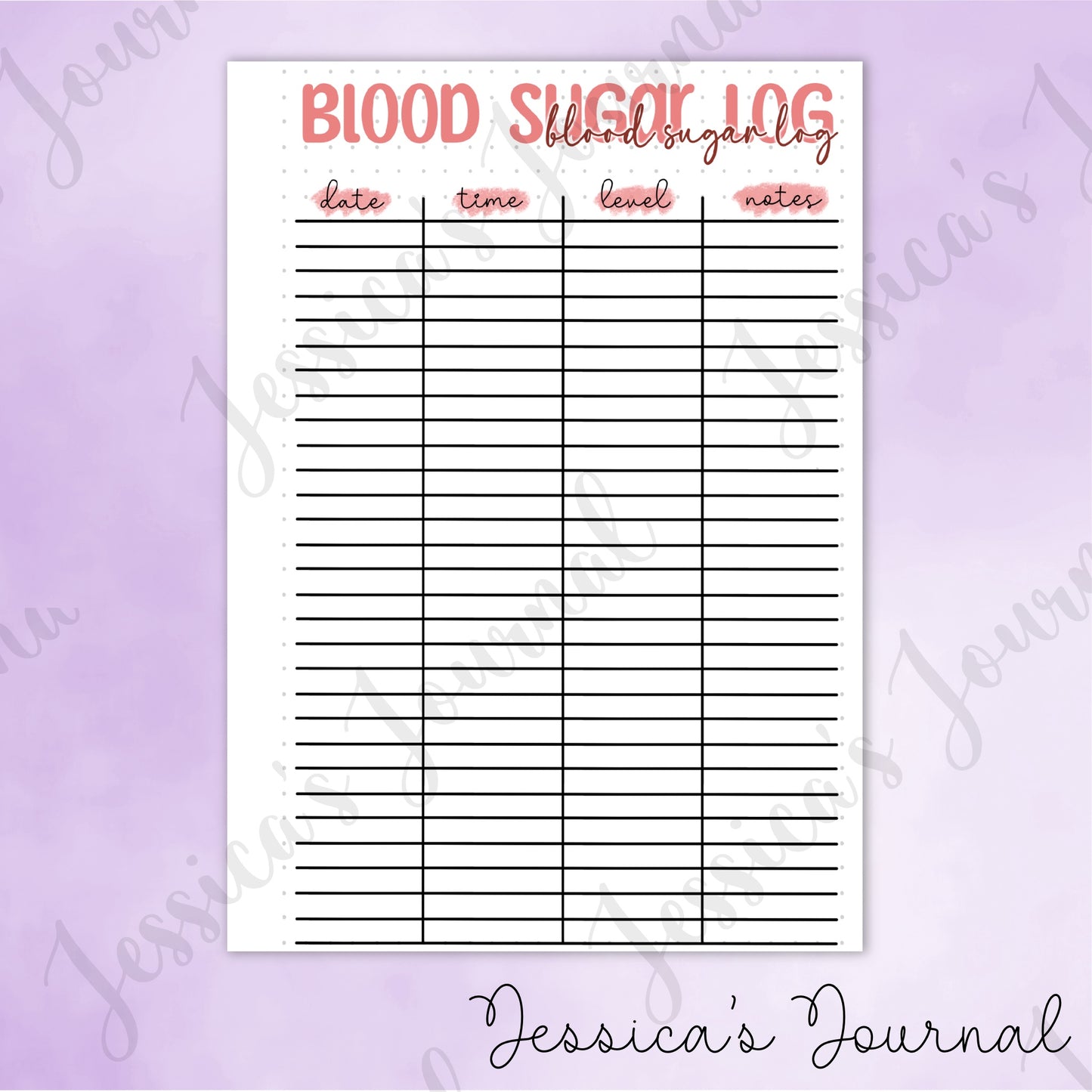 DIGITAL DOWNLOAD PDF Blood Sugar Log | Journal Spread