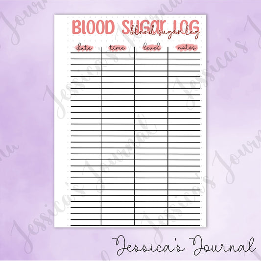 DIGITAL DOWNLOAD PDF Blood Sugar Log | Journal Spread