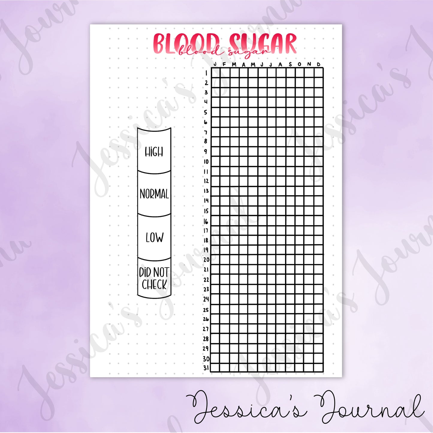 DIGITAL DOWNLOAD PDF Blood Sugar Tracker | Journal Spread