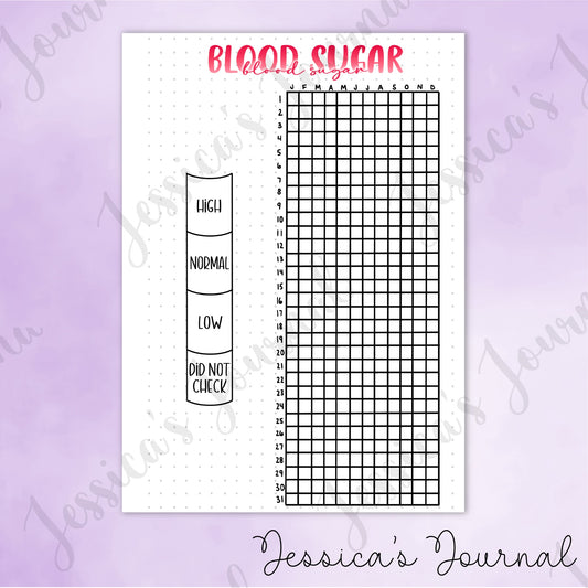 DIGITAL DOWNLOAD PDF Blood Sugar Tracker | Journal Spread