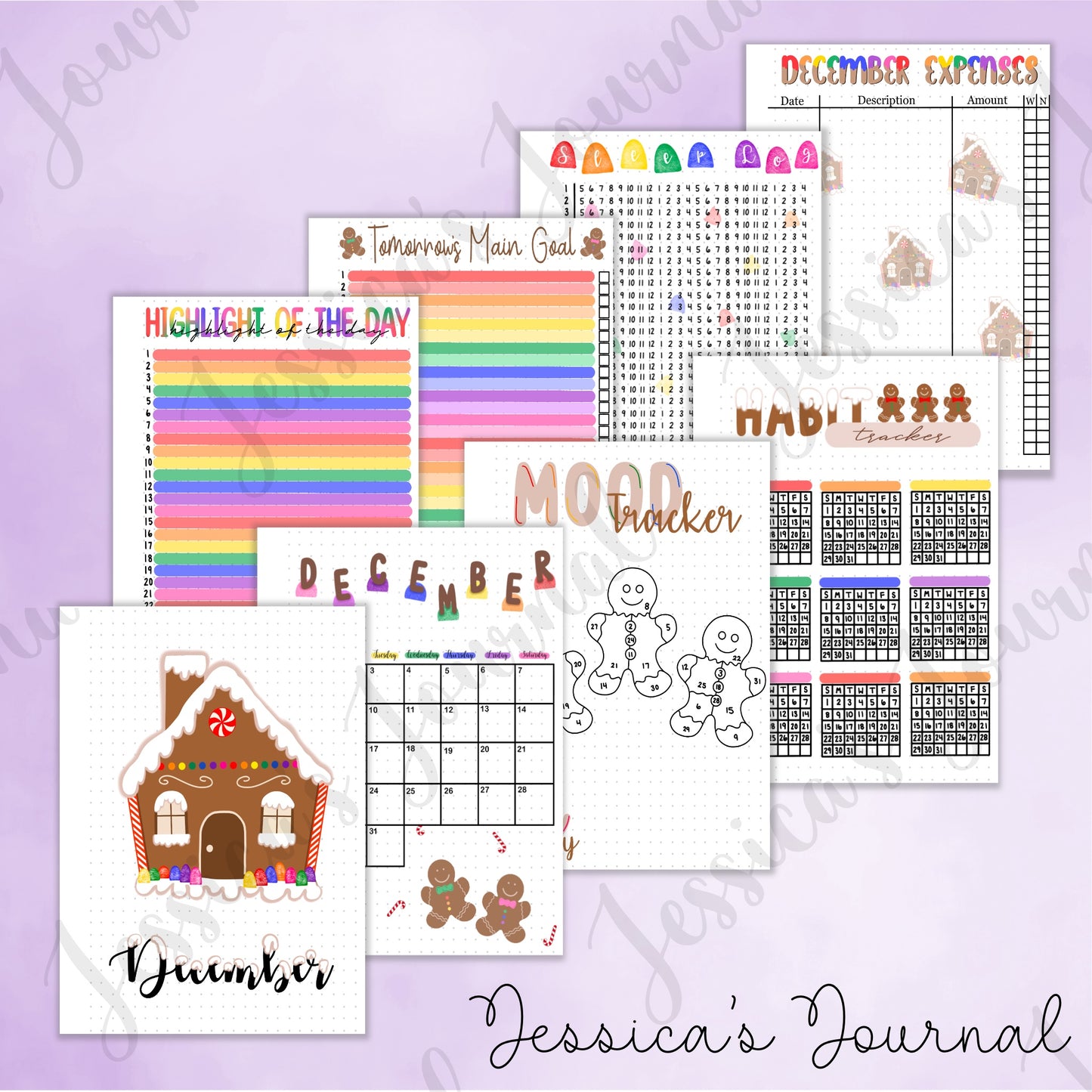 Digital Download PDF December Gingerbread House Themed Monthly Spreads | 2024