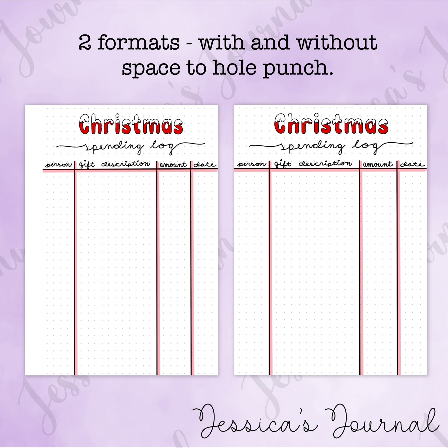 DIGITAL DOWNLOAD PDF Christmas Spending Log | Journal Spread