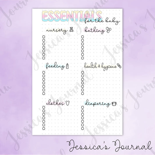 DIGITAL DOWNLOAD PDF Essentials for the Baby | Pregnancy Journal Spread